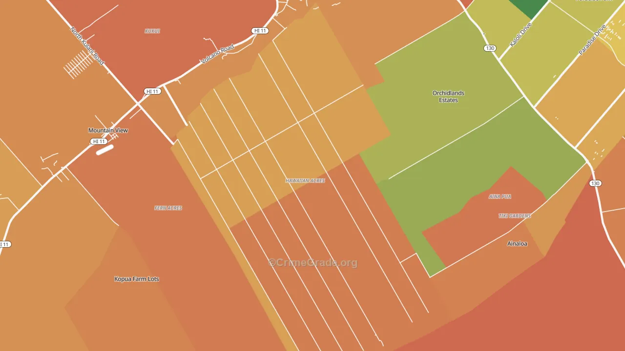 Hawaiian Acres, Keaau, HI Map of Vandalism Rates