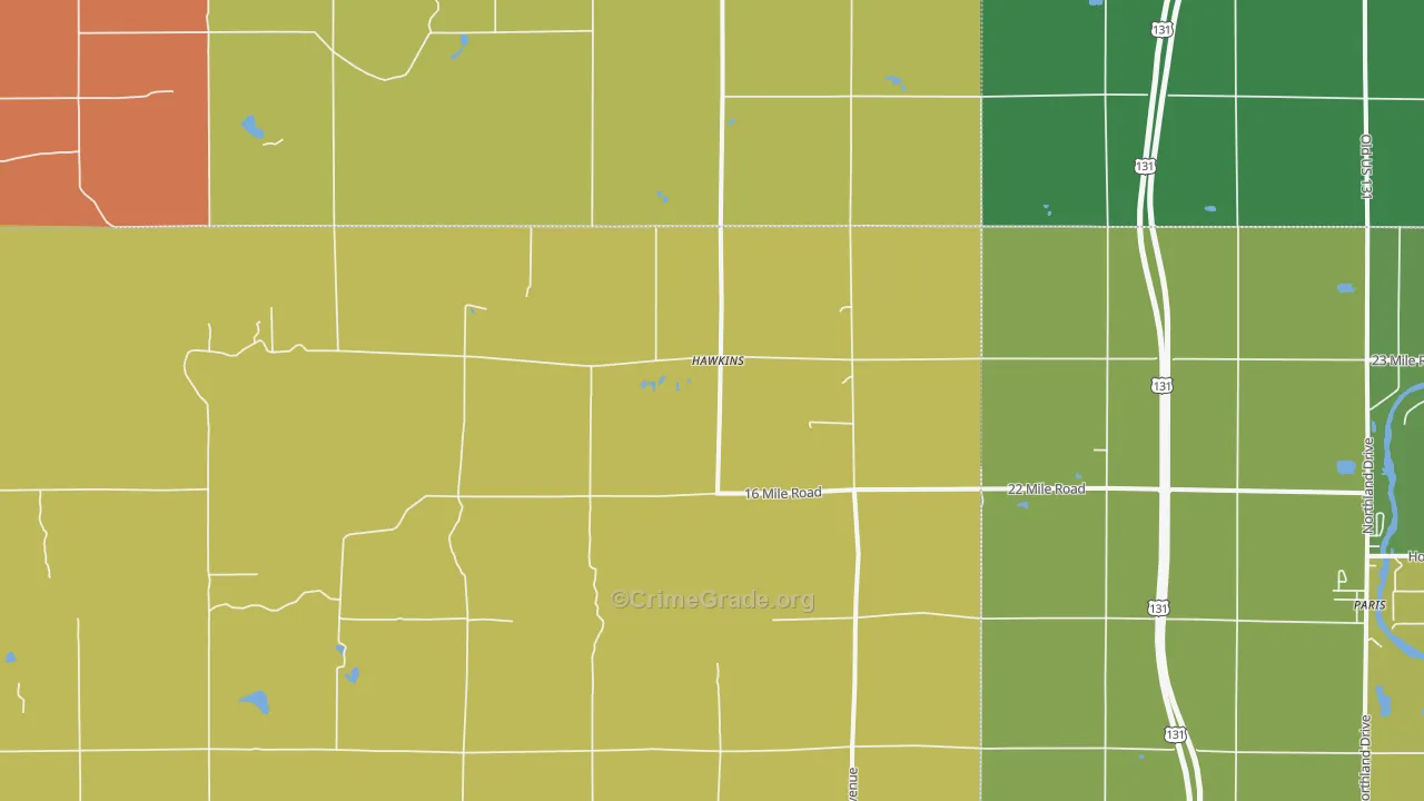 Hawkins, MI Map of Vandalism Rates
