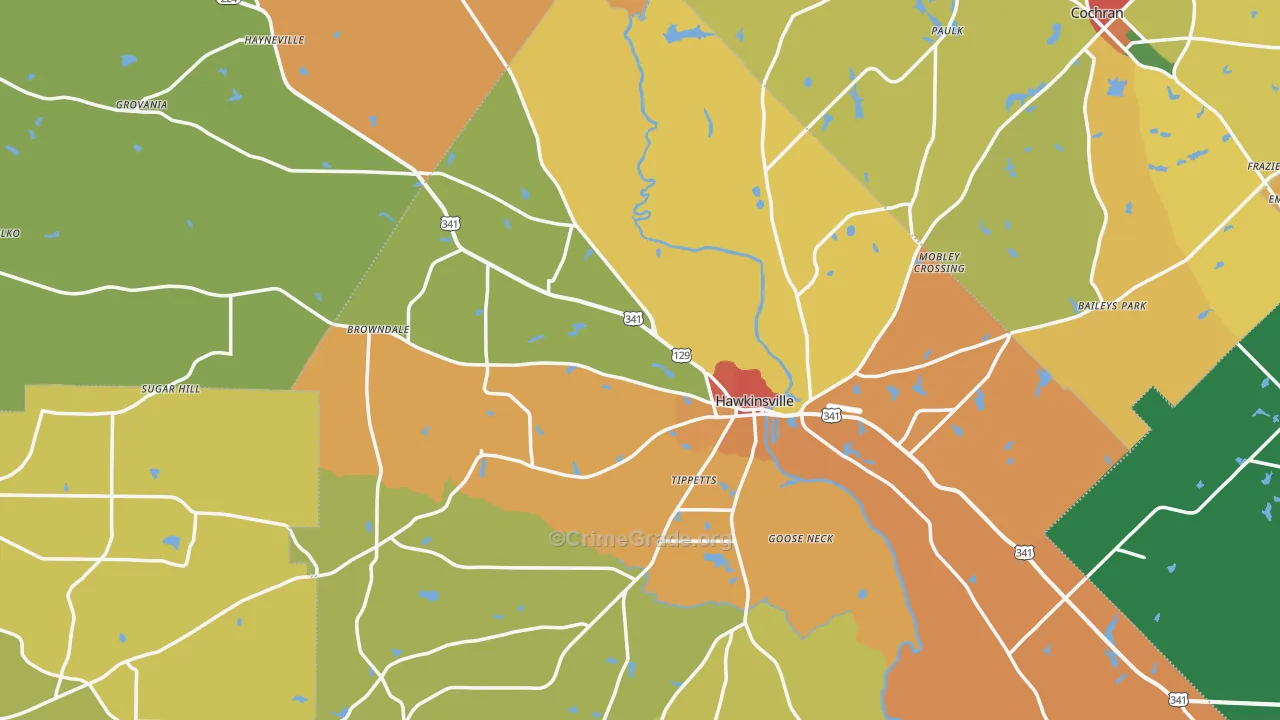 Hawkinsville, GA Map of Vandalism Rates