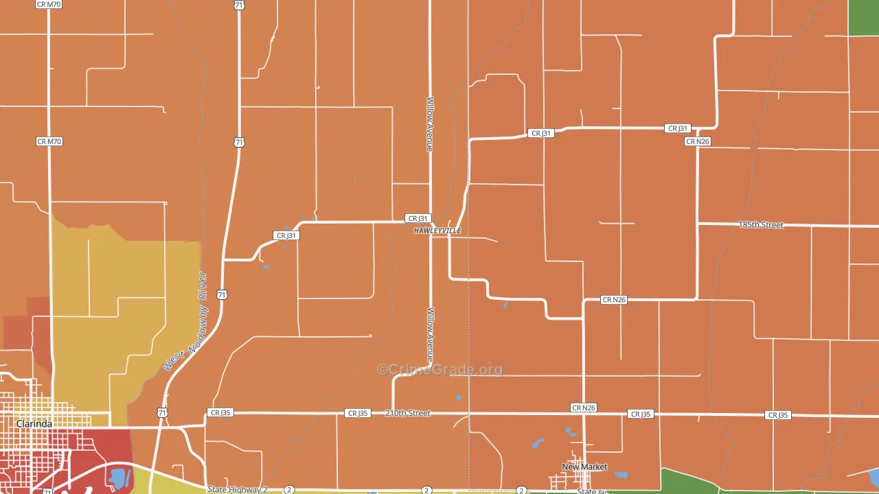 Hawleyville, IA Map of Vandalism Rates