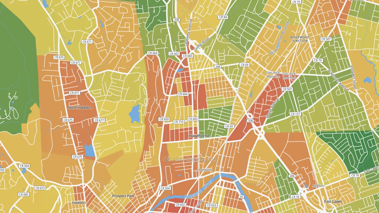 Hawthorne, NJ Map of Vandalism Rates