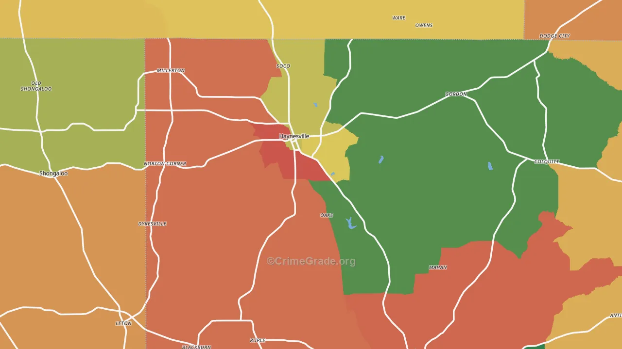 Haynesville, LA Map of Vandalism Rates