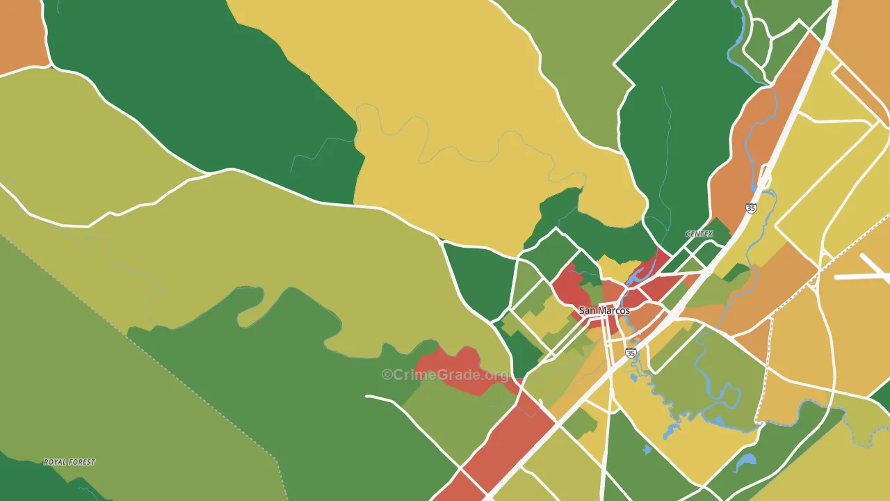Hays, TX Map of Vandalism Rates