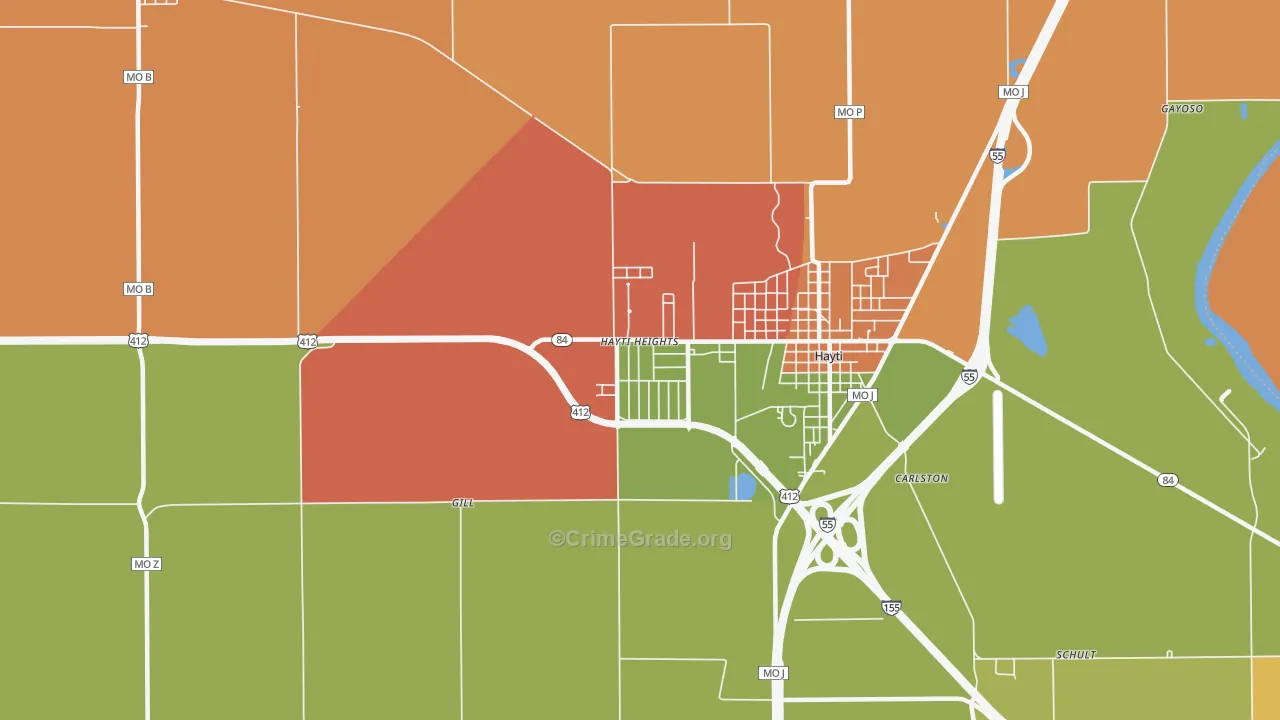 Hayti Heights, MO Map of Vandalism Rates