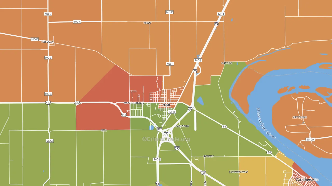 Hayti, MO Map of Vandalism Rates