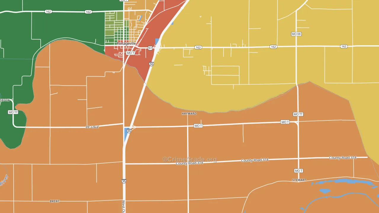 Hayward, MO Map of Vandalism Rates