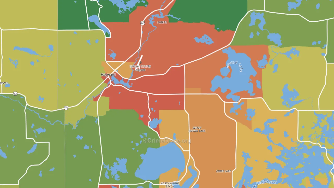 Hayward, WI Map of Vandalism Rates