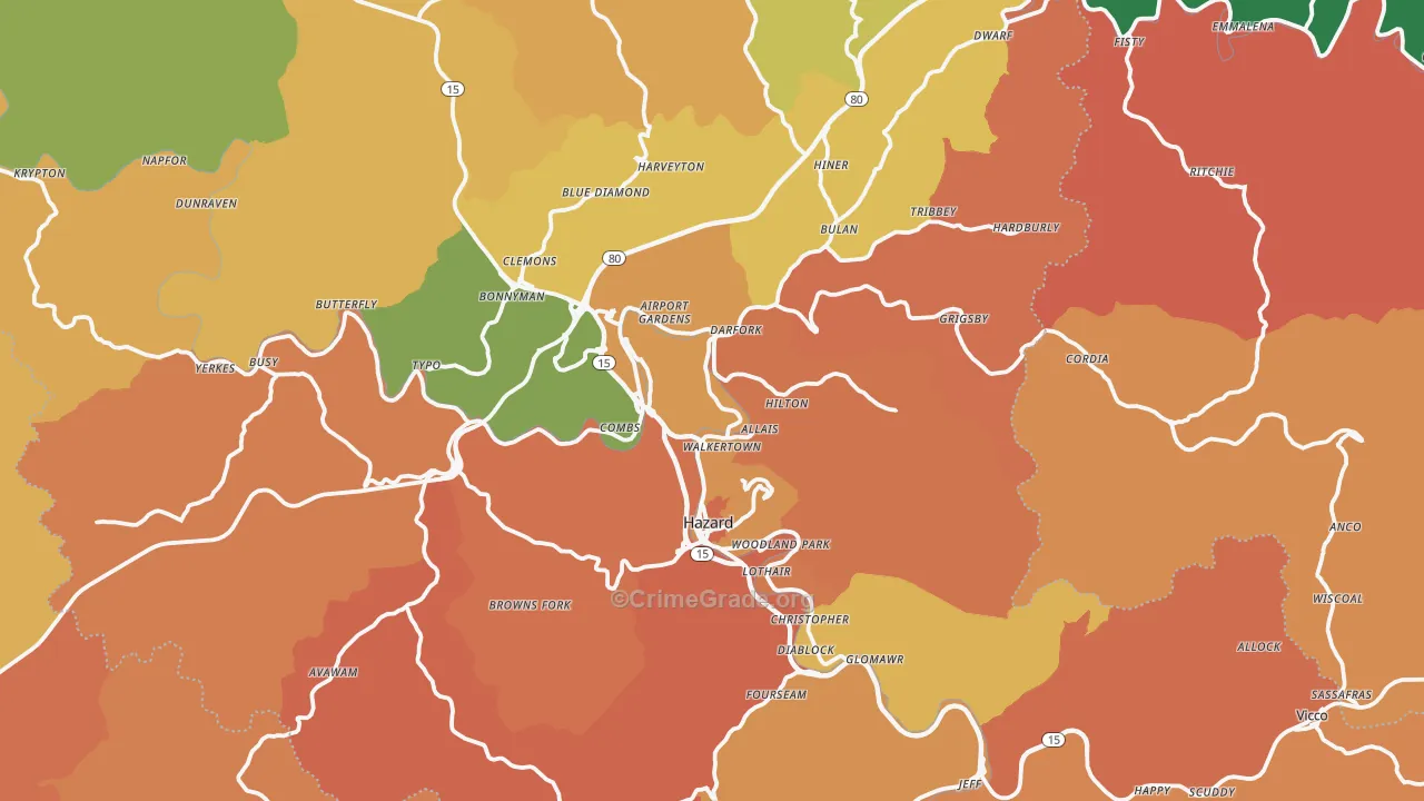 Hazard, KY Map of Vandalism Rates