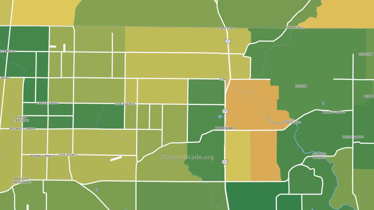 Hazel Green, AL Map of Vandalism Rates