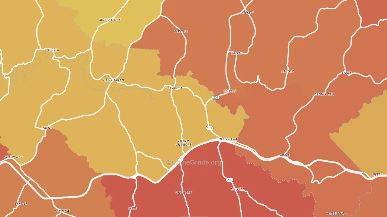 Hazel Green, KY Map of Vandalism Rates