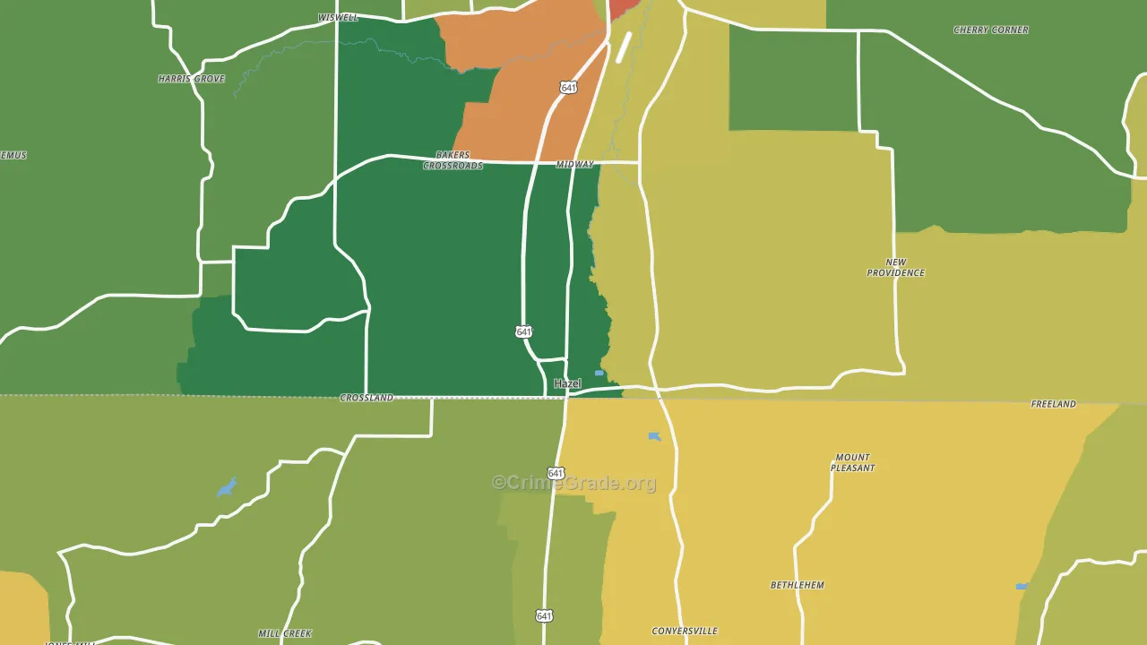 Hazel, KY Map of Vandalism Rates