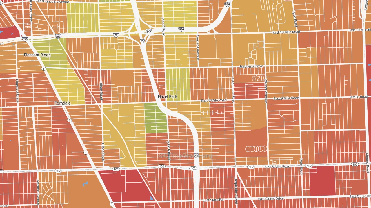 Hazel Park, MI Map of Vandalism Rates