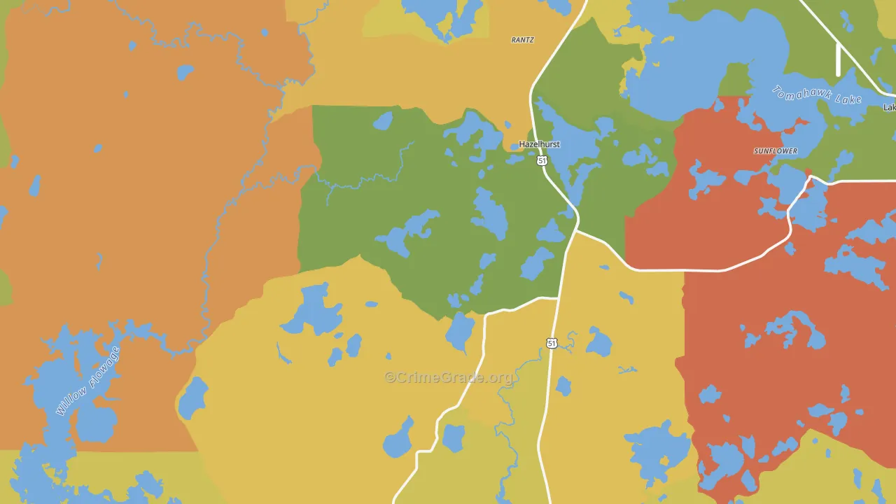 Hazelhurst, WI Map of Vandalism Rates