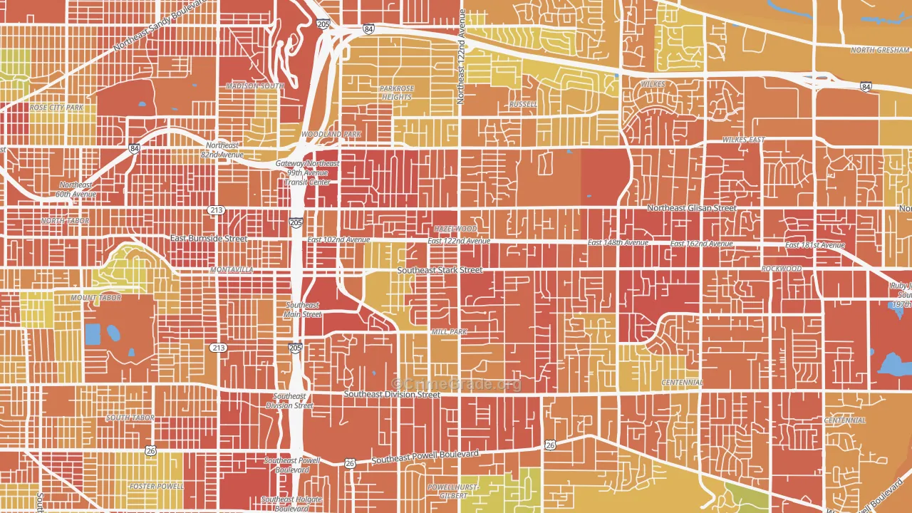 Hazelwood-Mill Park, Portland, OR Map of Vandalism Rates