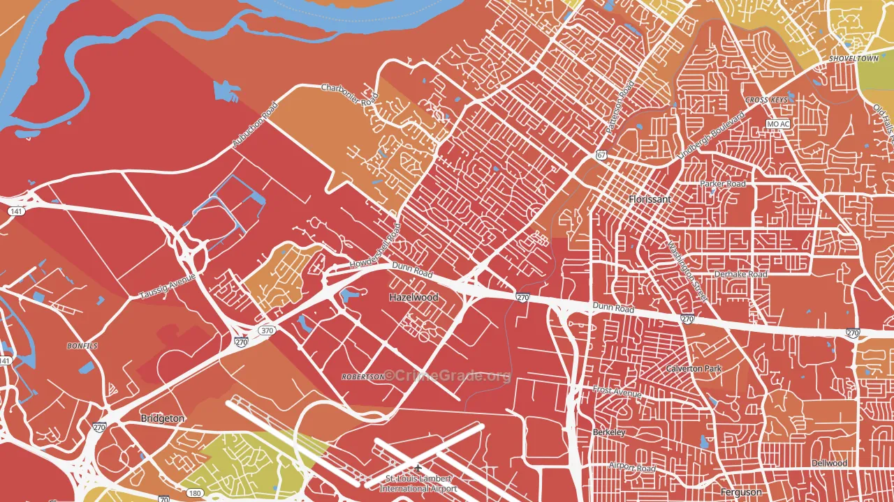 Hazelwood, MO Map of Vandalism Rates