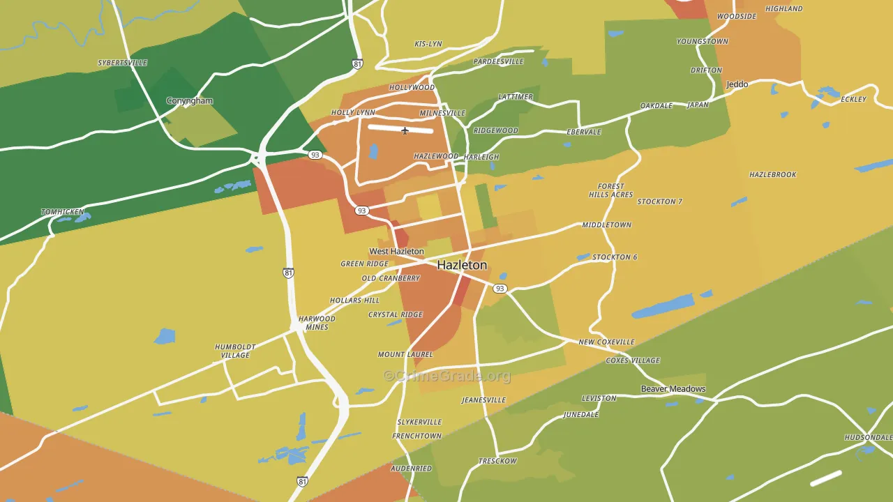 Hazleton, PA Map of Vandalism Rates