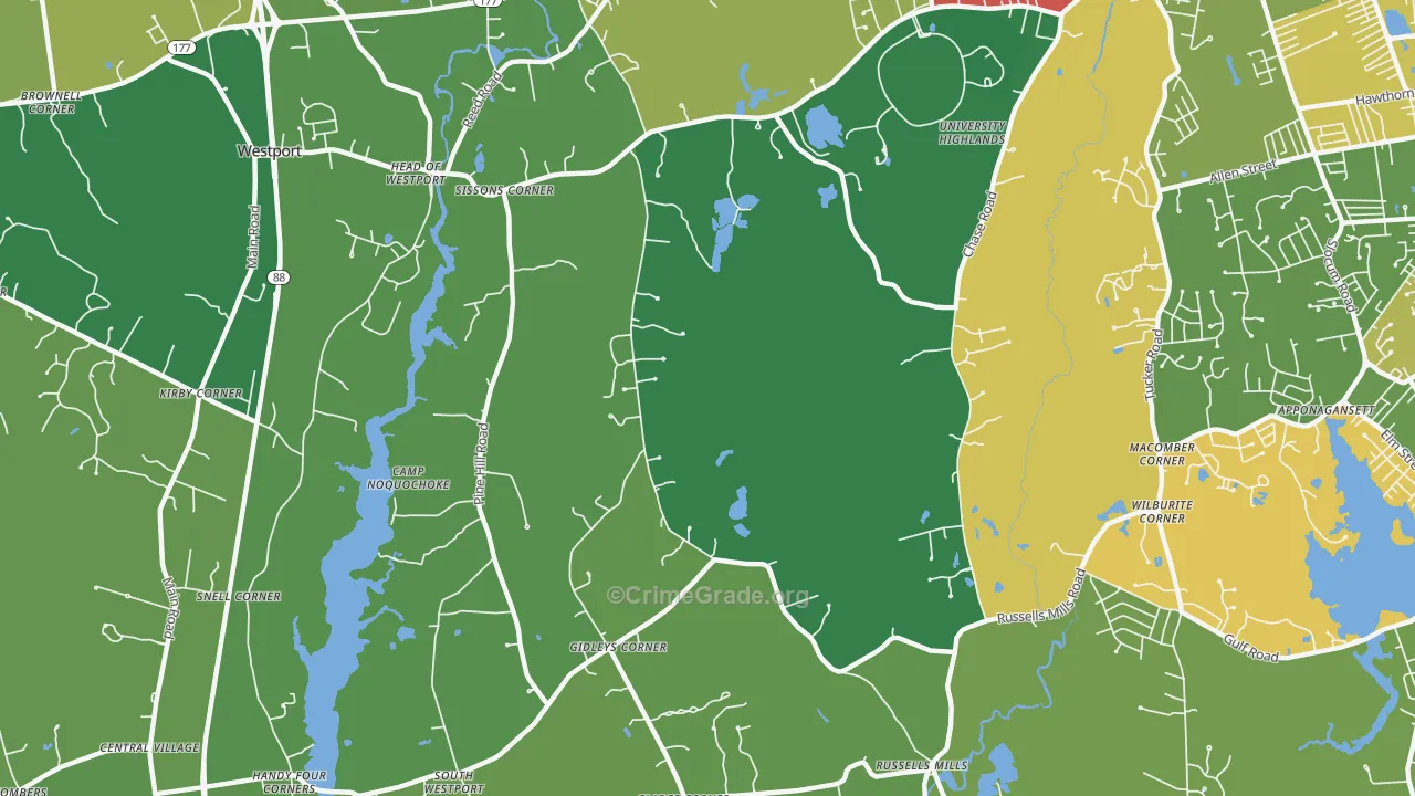 Head of Westport, MA Map of Vandalism Rates