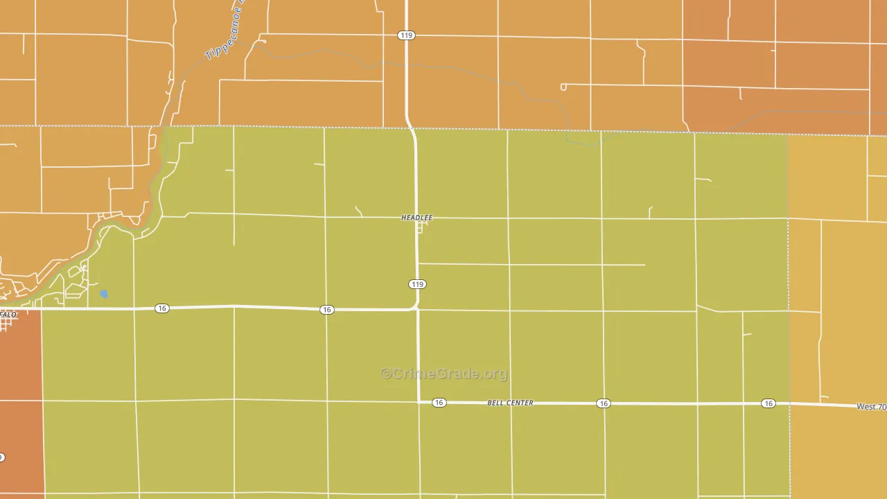 Headlee, IN Map of Vandalism Rates
