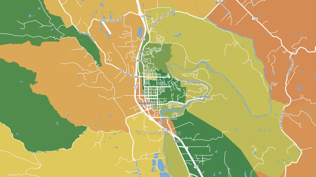 Healdsburg, CA Map of Vandalism Rates