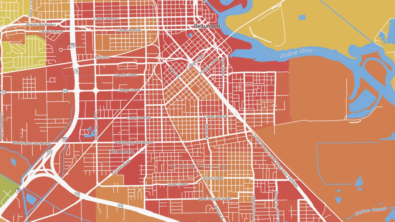 Heart of the City, Beaumont, TX Map of Vandalism Rates