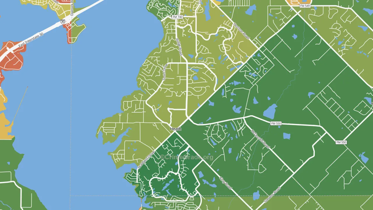 Heath, TX Map of Vandalism Rates