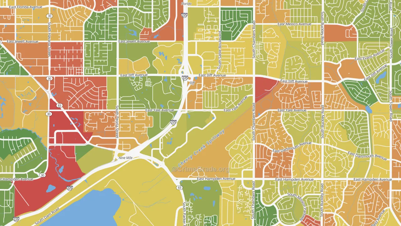 Heather Gardens, Aurora, CO Map of Vandalism Rates