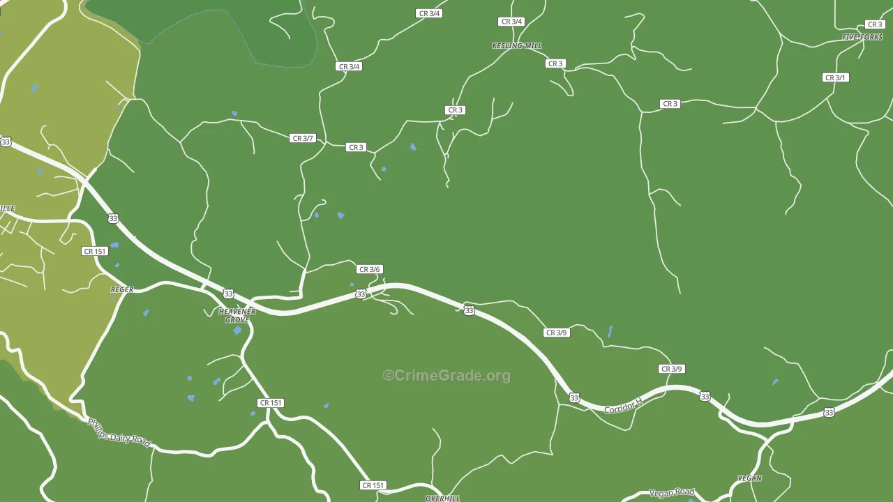 Heavener Grove, WV Map of Vandalism Rates