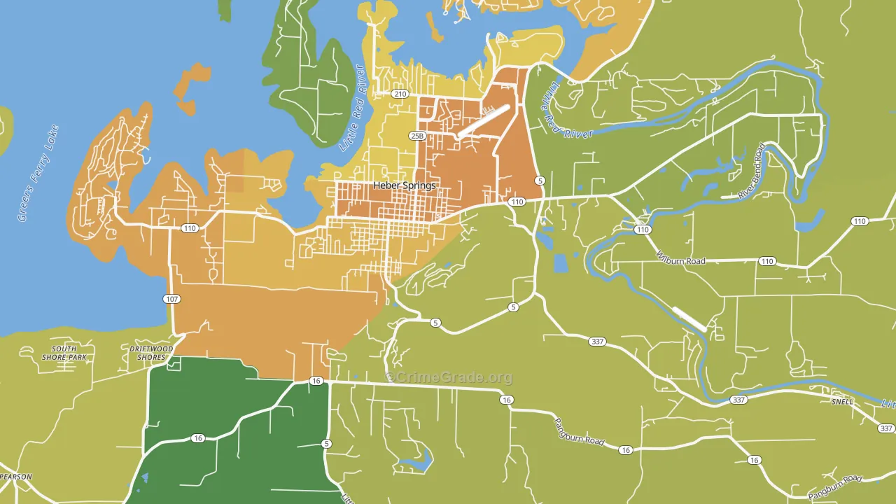 Heber Springs, AR Map of Vandalism Rates