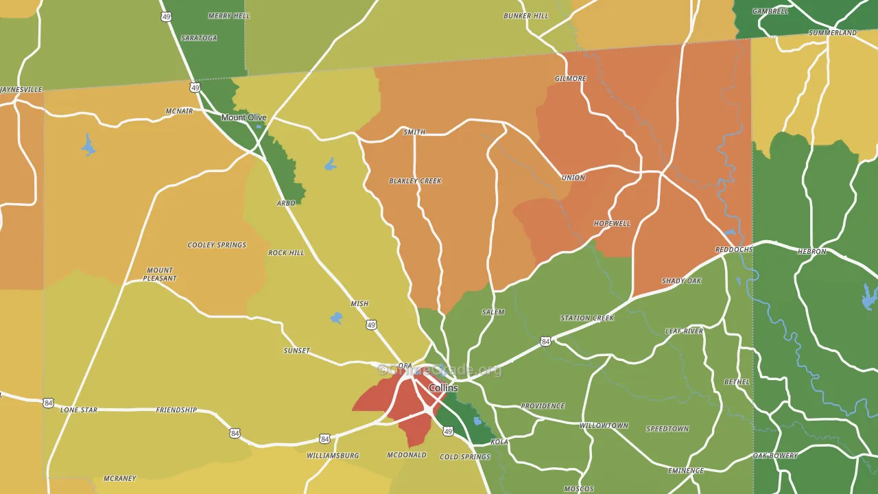 Hebron, MS Map of Vandalism Rates