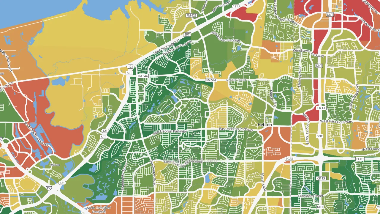Hebron, TX Map of Vandalism Rates