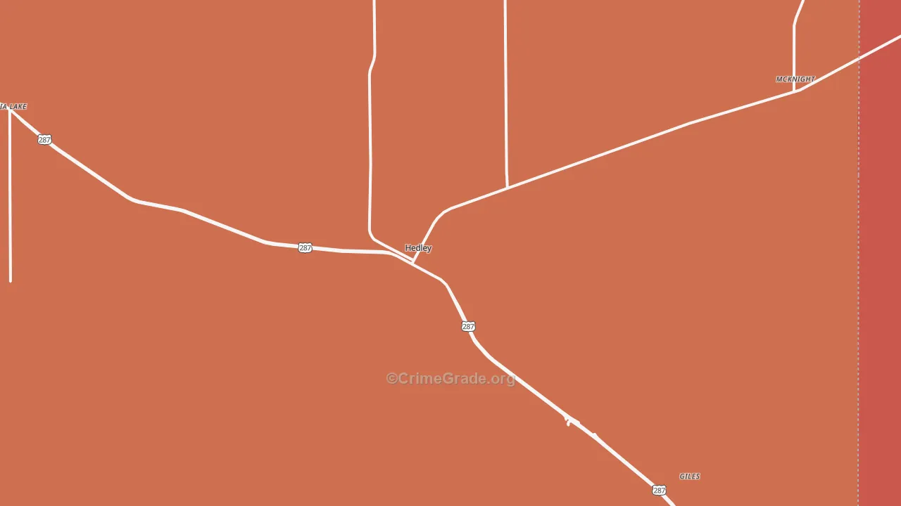 Hedley, TX Map of Vandalism Rates