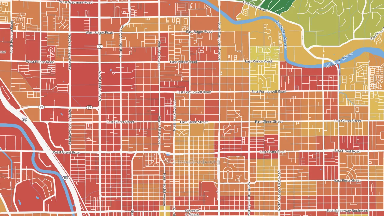 Hedrick Acres, Tucson, AZ Map of Vandalism Rates