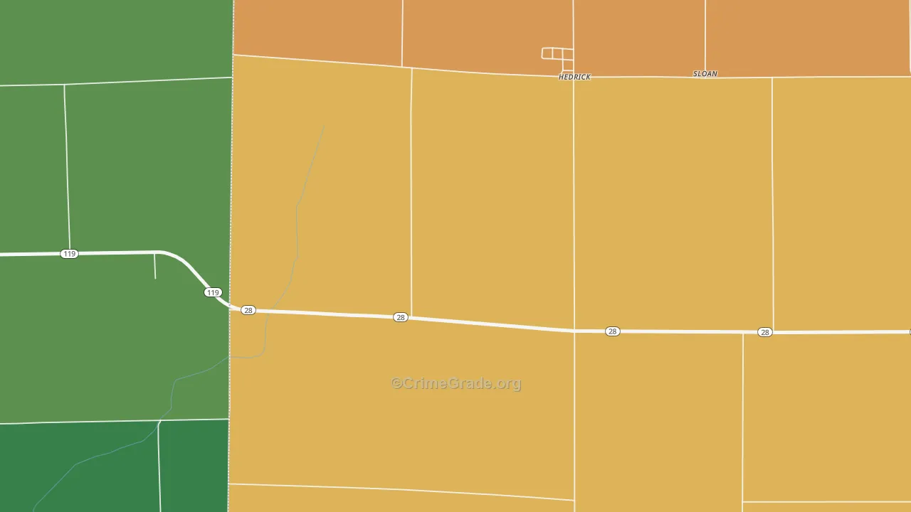 Hedrick, IN Map of Vandalism Rates