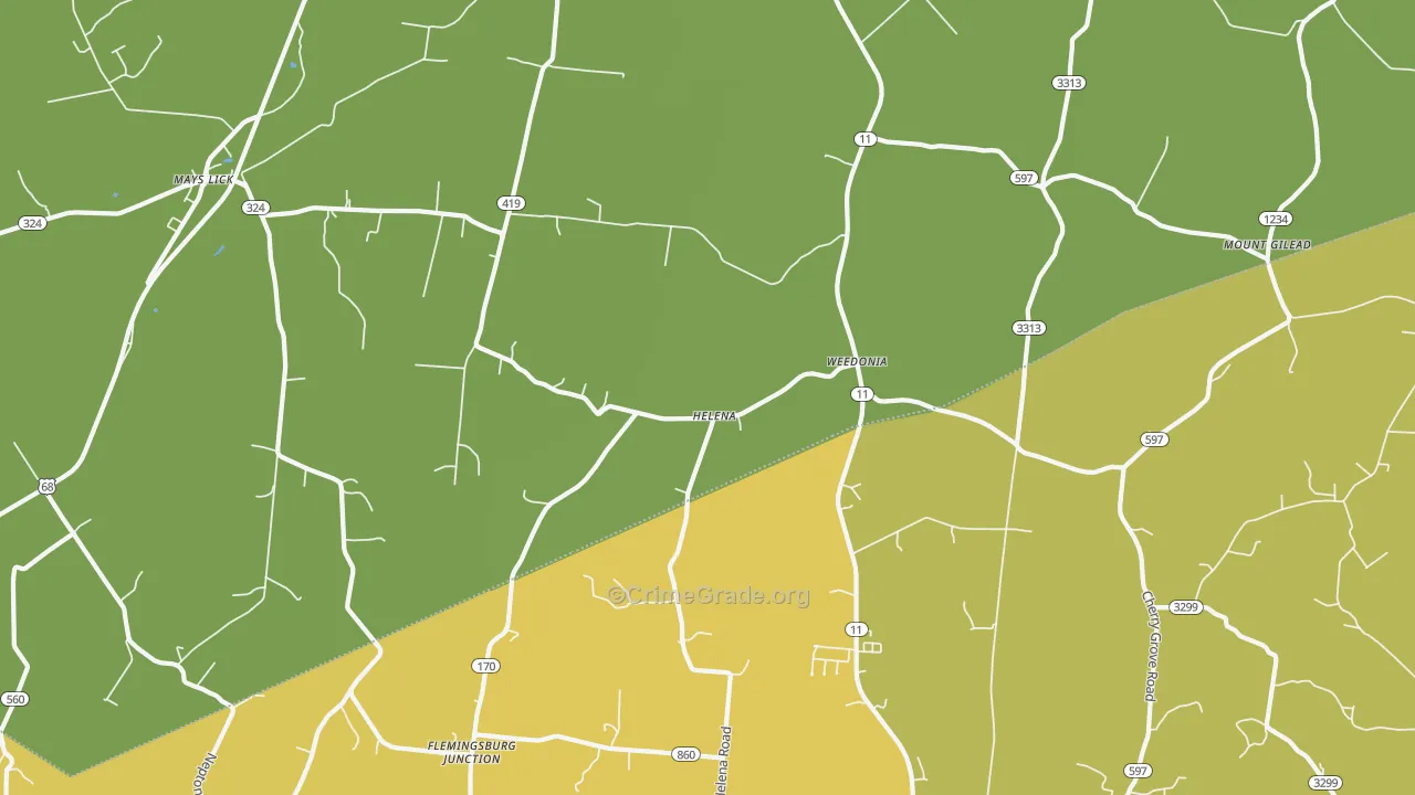 Helena, KY Map of Vandalism Rates