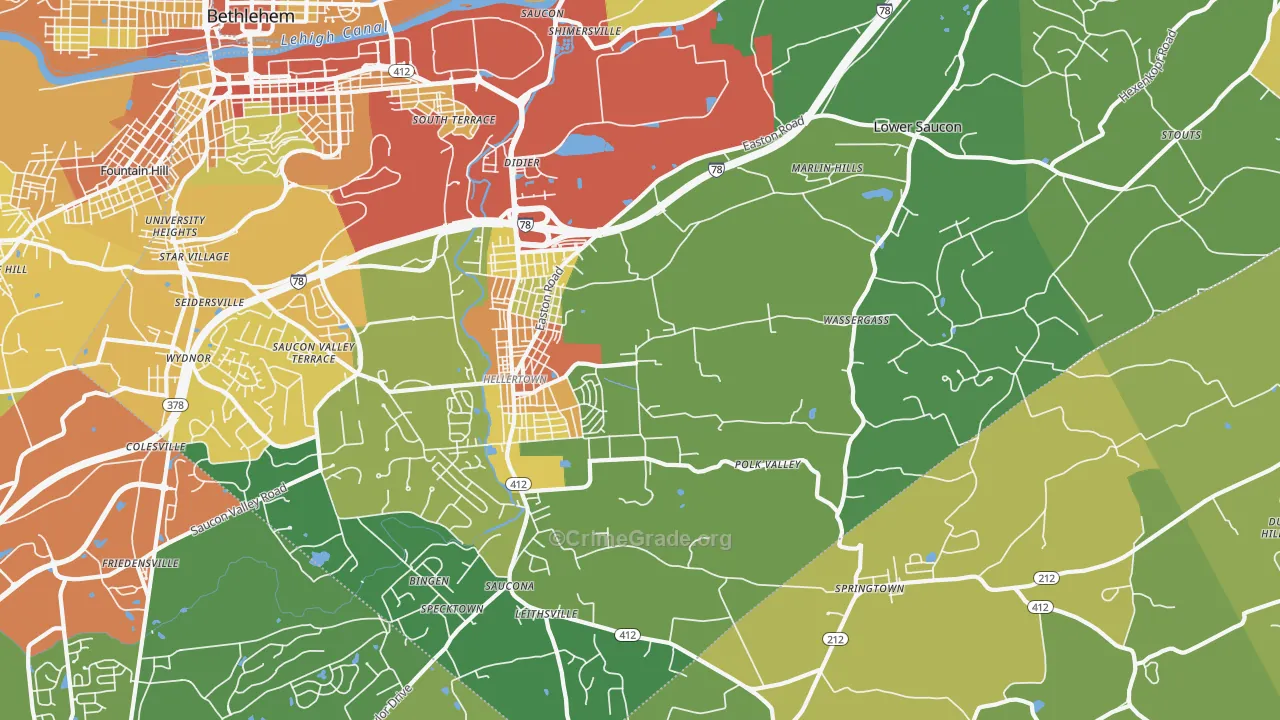 Hellertown, PA Map of Vandalism Rates