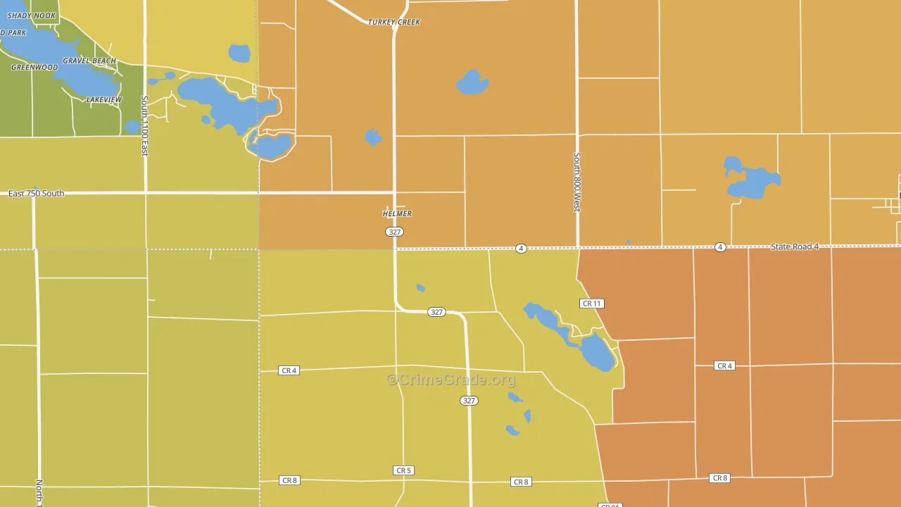 Helmer, IN Map of Vandalism Rates