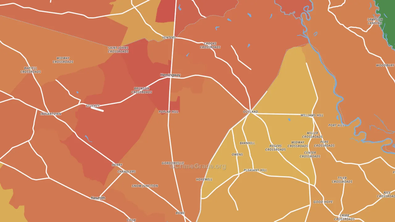 Hemingway, SC Map of Vandalism Rates