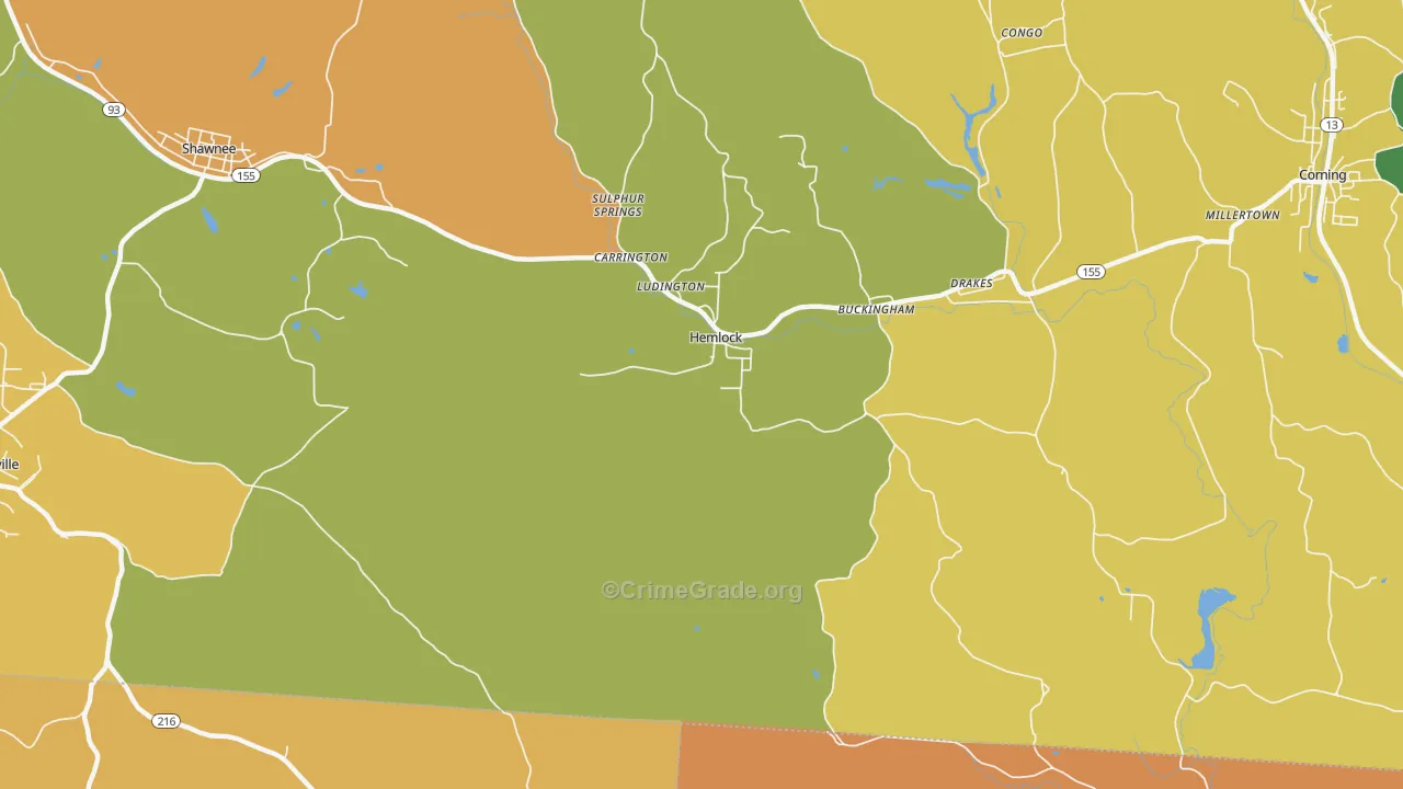 Hemlock, OH Map of Vandalism Rates