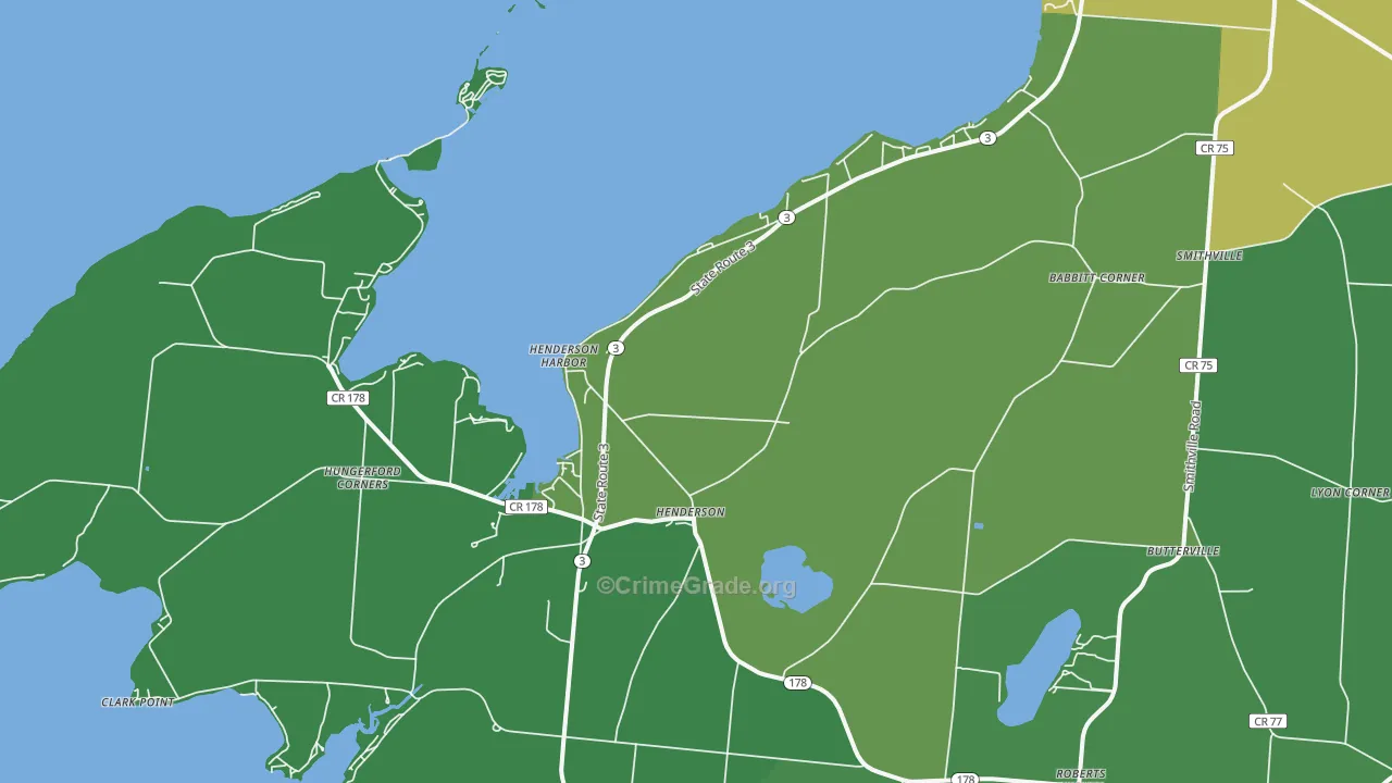 Henderson Harbor, NY Map of Vandalism Rates