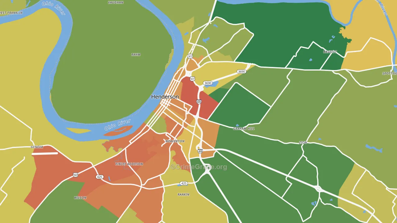 Henderson, KY Map of Vandalism Rates