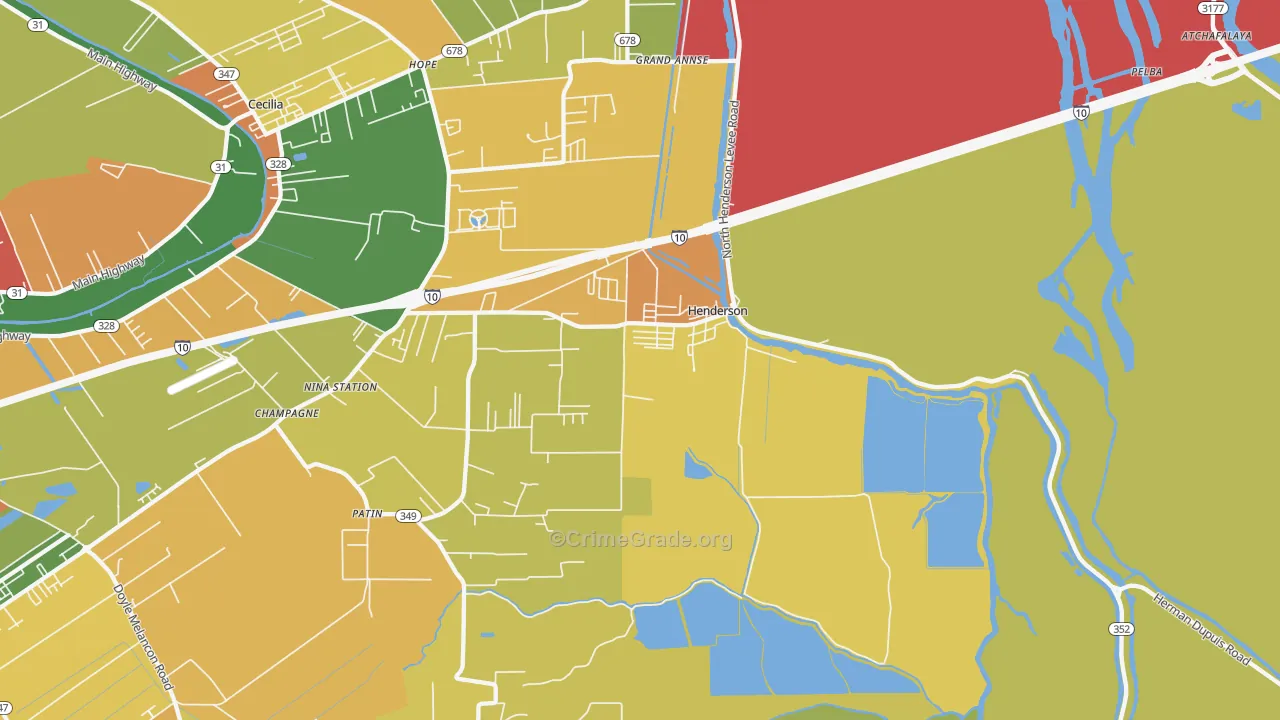 Henderson, LA Map of Vandalism Rates