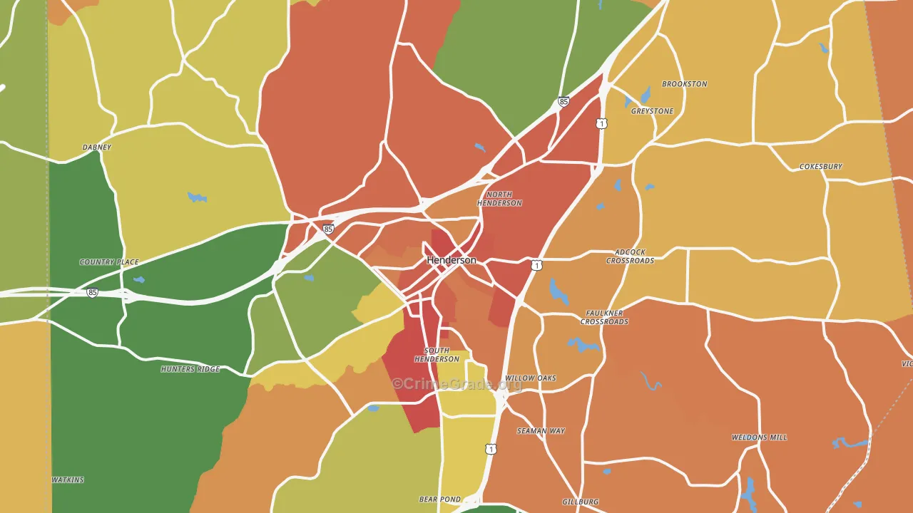 Henderson, NC Map of Vandalism Rates
