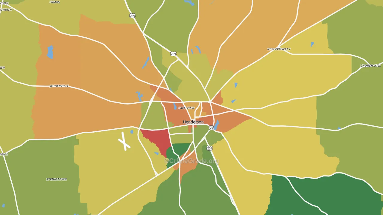 Henderson, TX Map of Vandalism Rates