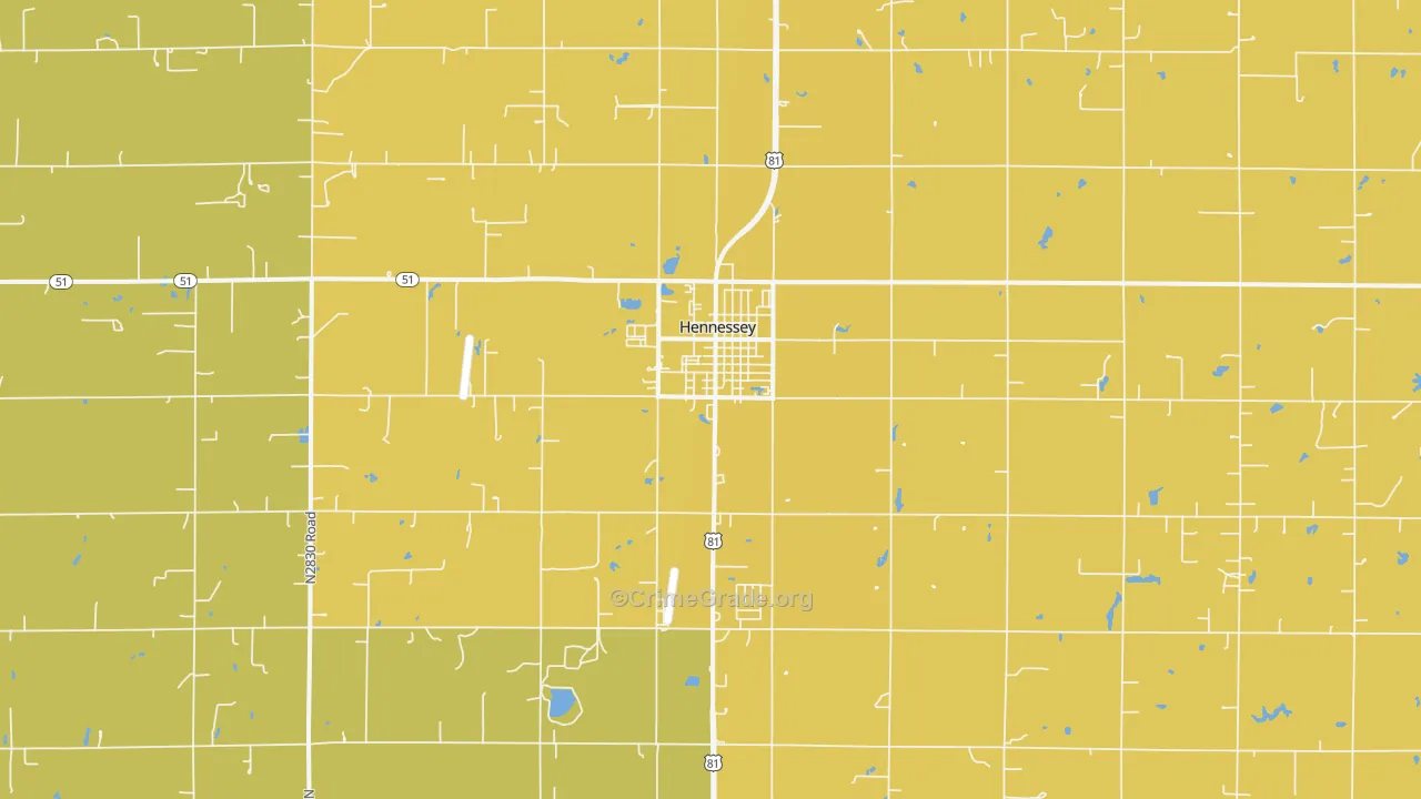 Hennessey, OK Map of Vandalism Rates