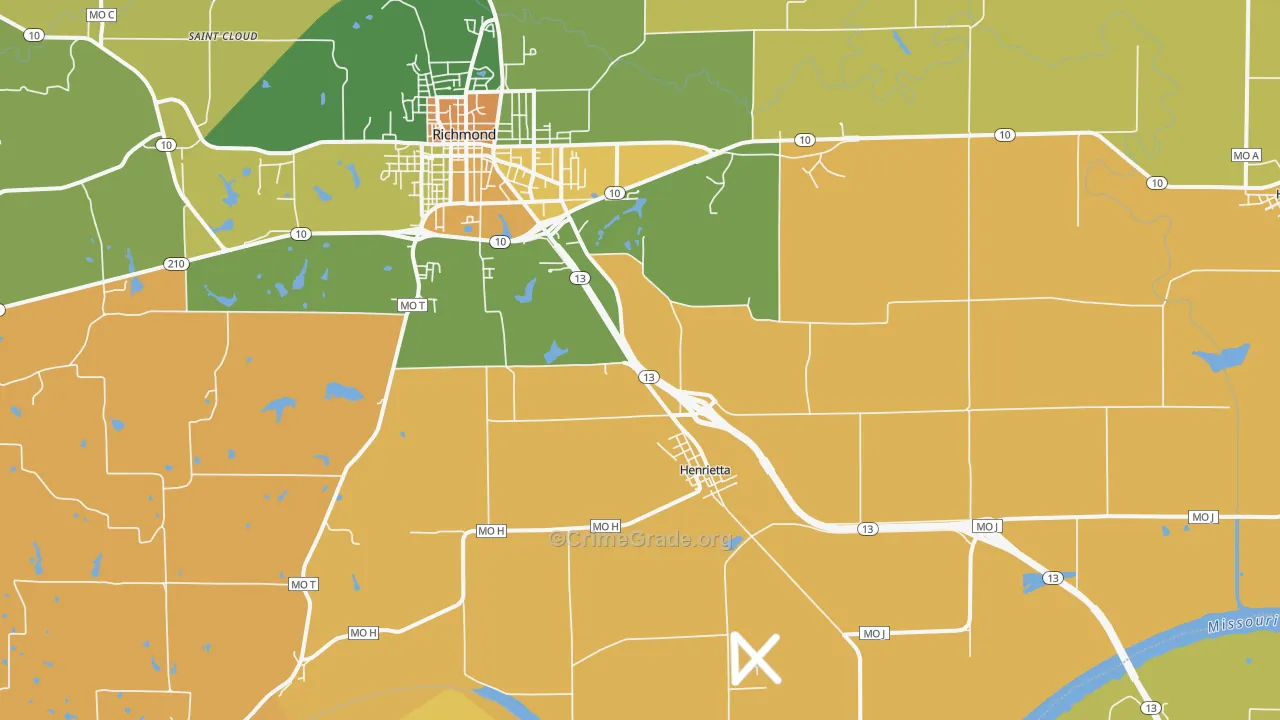 Henrietta, MO Map of Vandalism Rates