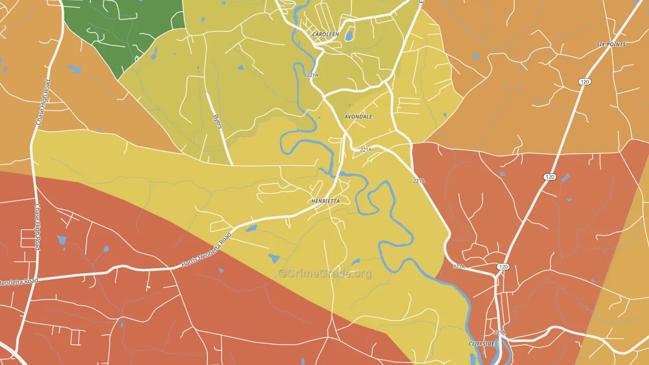 Henrietta, NC Map of Vandalism Rates