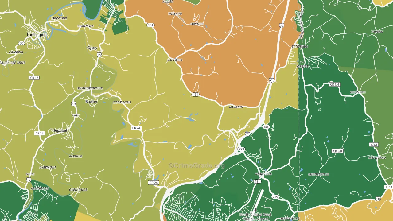Hepzibah, WV Map of Vandalism Rates