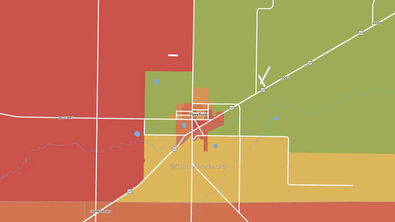 Hereford, TX Map of Vandalism Rates