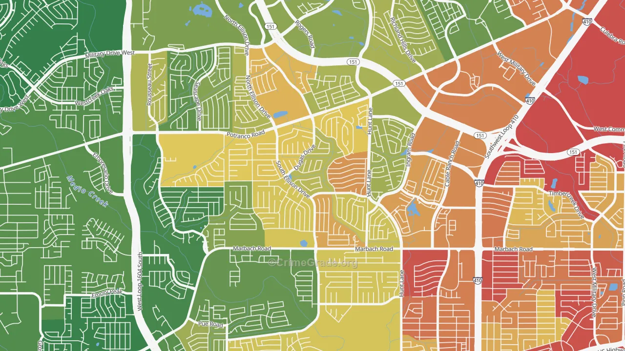 Heritage, San Antonio, TX Map of Vandalism Rates