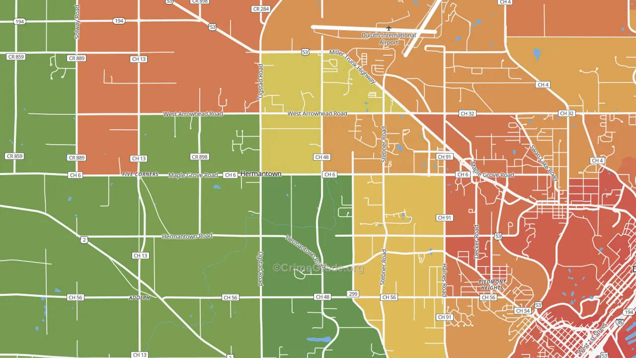 Hermantown, MN Map of Vandalism Rates